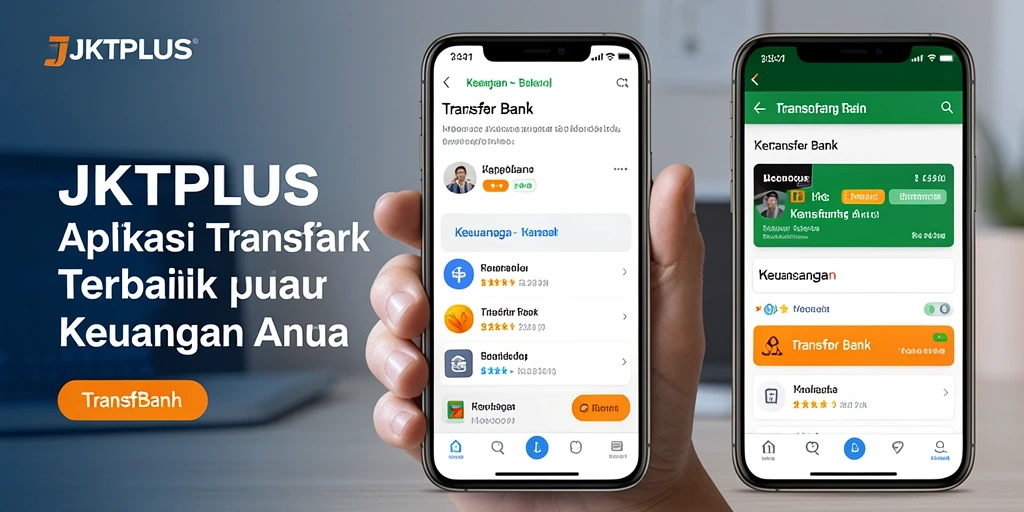 Antarmuka aplikasi JKTPLUS dengan fitur Transfer Bank yang mudah digunakan.