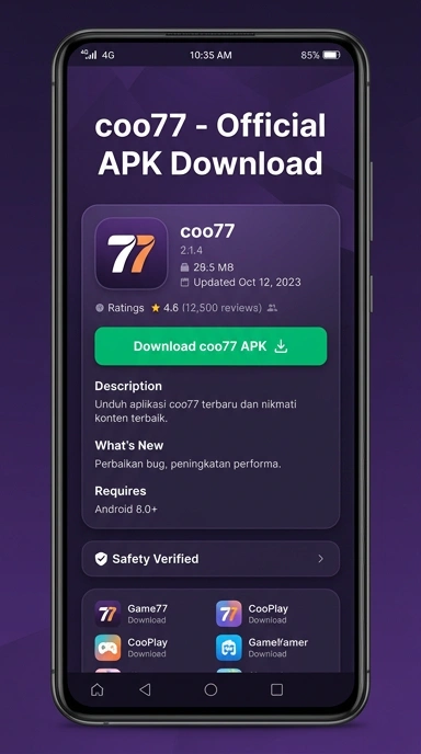 Tampilan halaman APK coo77